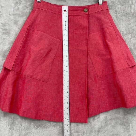 Postmark Anthropologie Vast Wrap Coral Linen Silk Blend Layered Skirt - Picture 10 of 10